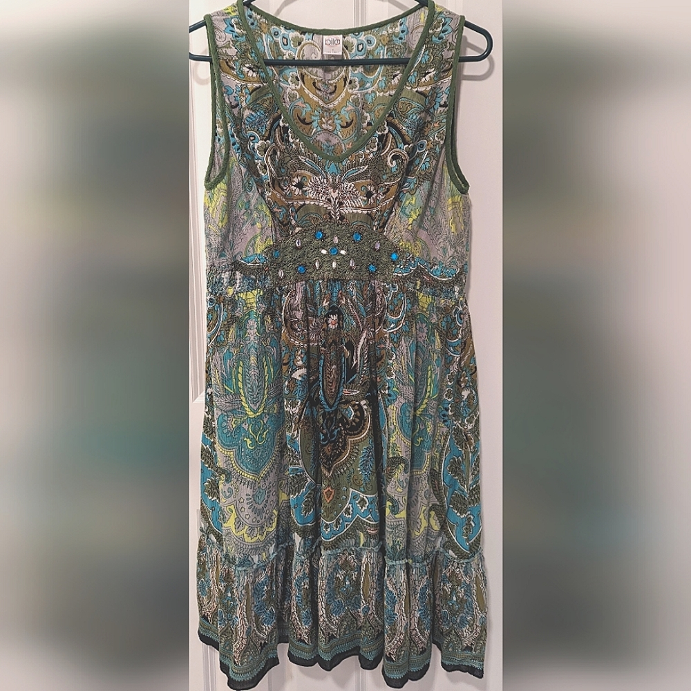 Sleeveless Multi Green Summer Dress